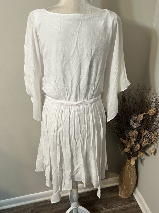 Alyx Dress Embroidered White Butterfly Sleeve Asymetrical Hem Crinkle Belt Sz 12 - Picture 2 of 13
